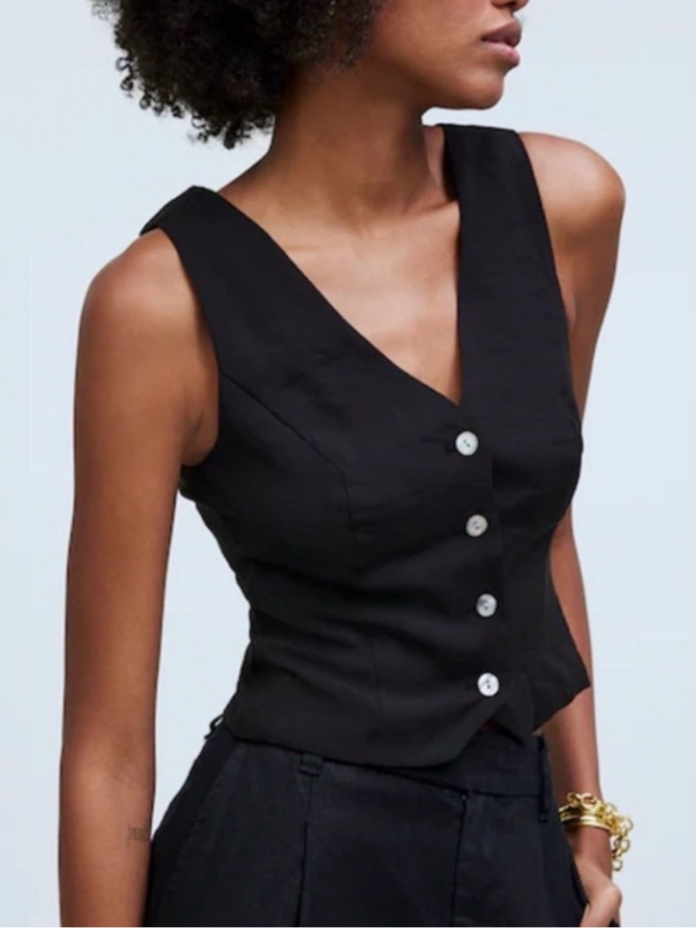 Madewell Modal Black V-Neck Button Front Vest